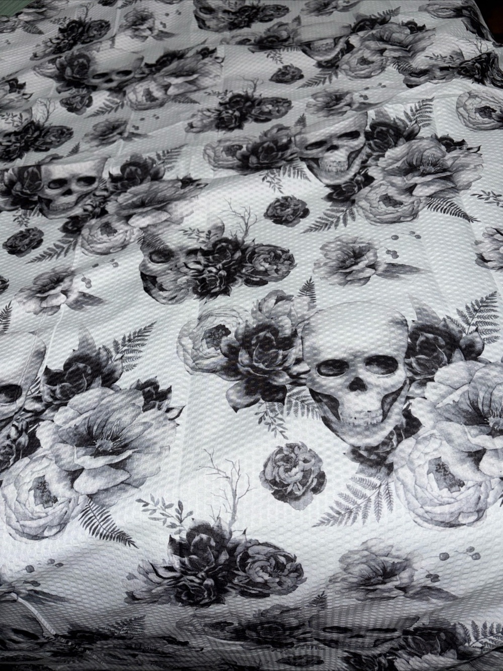 Gothic Skull & Rose Shower Curtain Halloween Black & White Fabric 70x70 Inch
